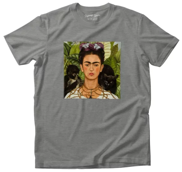 Koszulka z naszywką Autoportret z cierniowym naszyjnikiem i kolibrem Frida Kahlo