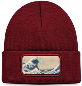 Czapka zimowa Wielka fala w Kanagawie Katsushika Hokusai – bordowa