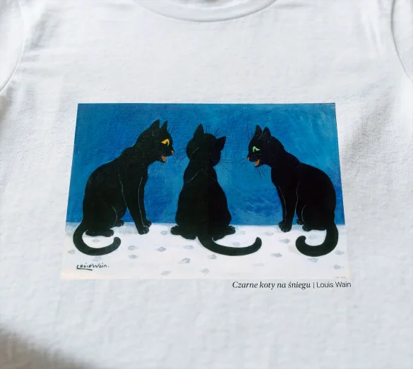 Koszulka z nadrukiem Czarne koty na śniegu Louis Wain