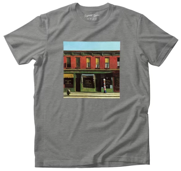 Koszulka z naszywką Wczesny niedzielny poranek Edward Hopper