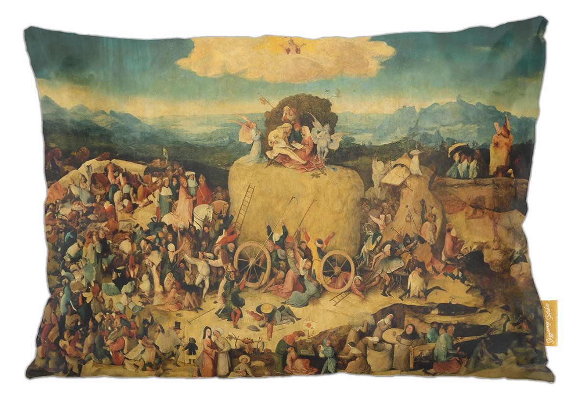 Poduszka dekoracyjna na prezent z obrazem Tryptyk woźnicy Hieronim Bosch Szyjemy Sztukę
