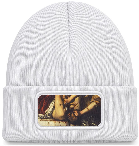 Czapka zimowa Judyta odcinająca głowę Holofernesowi Artemisia Gentileschi – biała