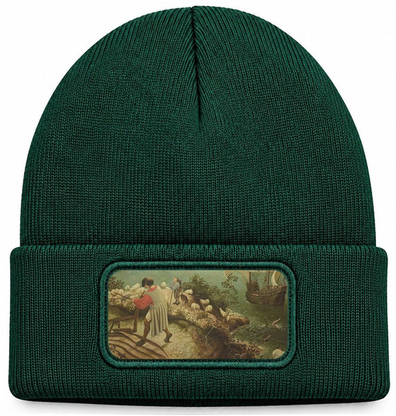 Czapka zimowa Pejzaż z upadkiem Ikara Pieter Bruegel starszy – zielona