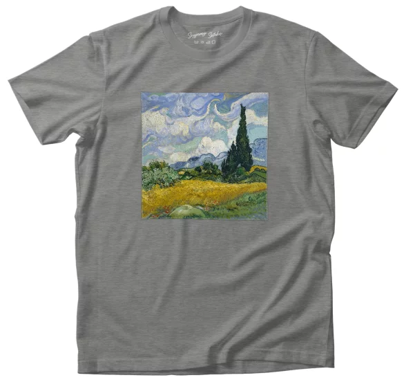 Koszulka z naszywką Pole pszenicy z cyprysami Vincent Van Gogh