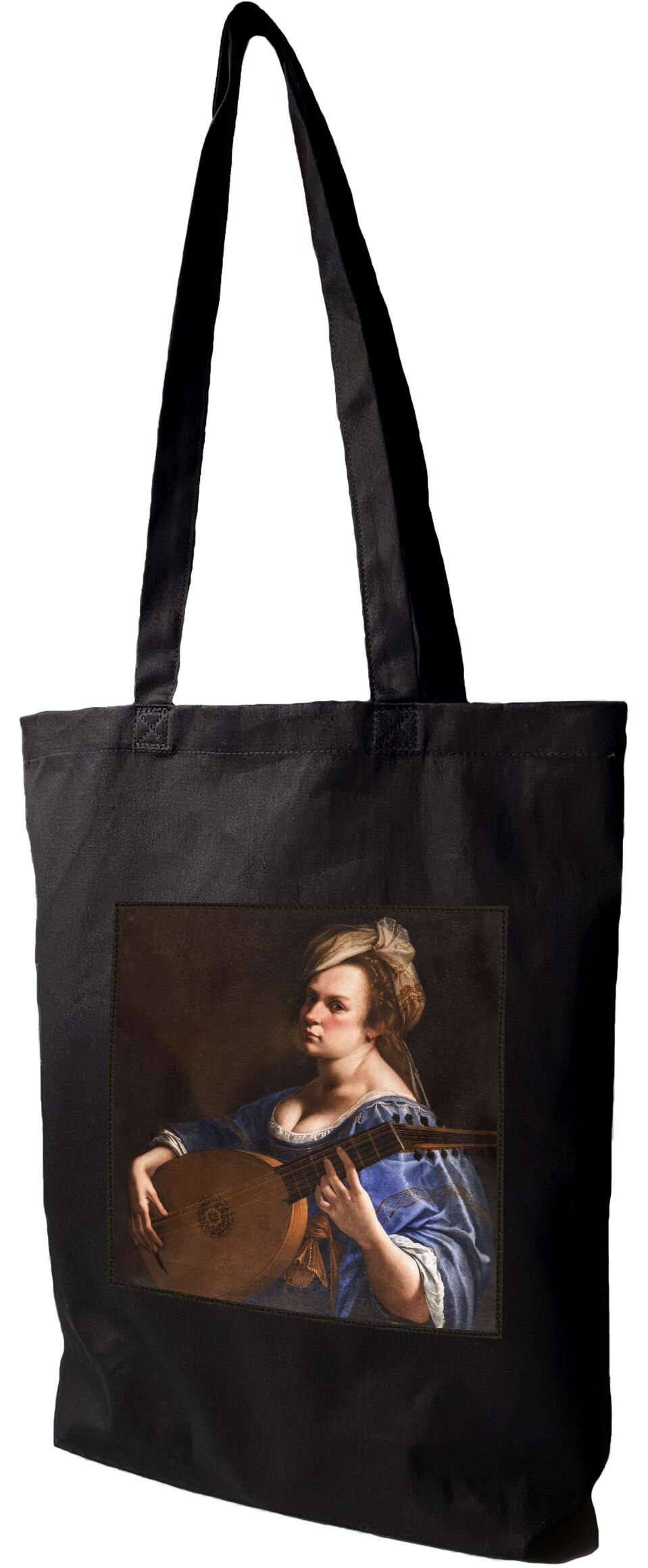 Torba z naszywką Autoportret jako lutnistka Artemisia Gentileschi, Czarna