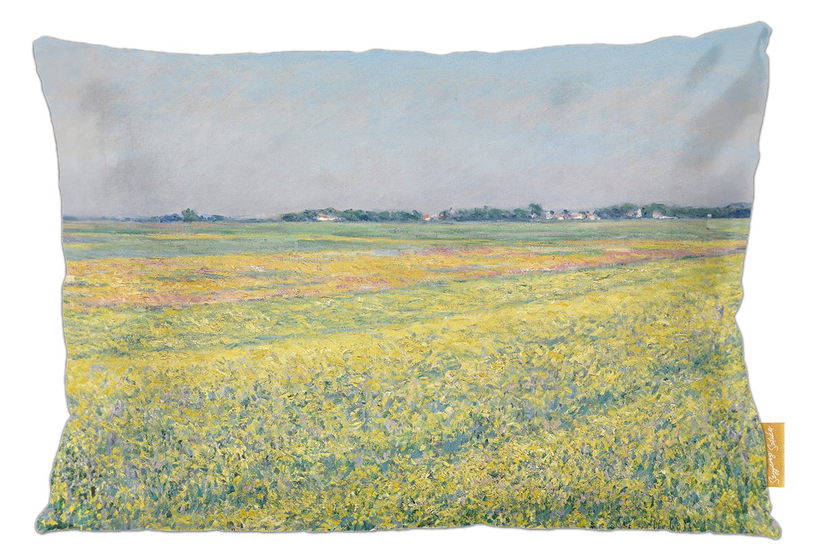 Poduszka dekoracyjna na prezent z obrazem Równina Gennevilliers, żółte pola Gustave Caillebotte Szyjemy Sztukę