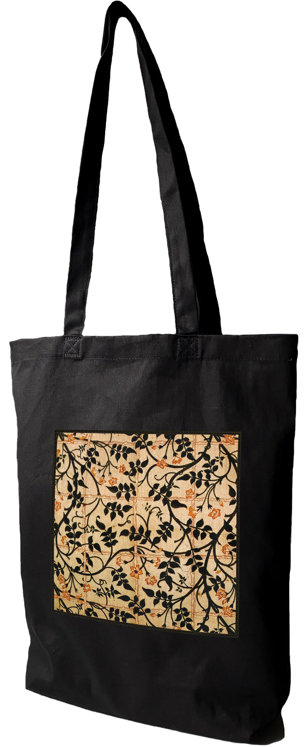 Torba z naszywką Projekt kurtyny jaśminowej William Morris, Czarna