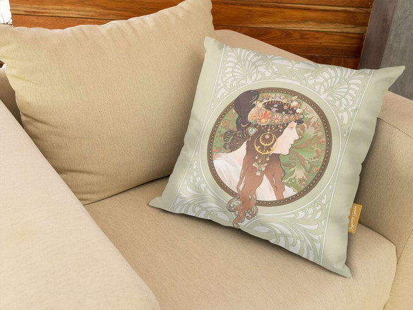 Poduszka Bizantyjskie głowy: brunetka Alfons Mucha