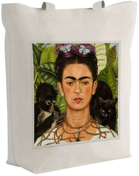 Torba z naszywką Autoportret z cierniowym naszyjnikiem i kolibrem Frida Kahlo