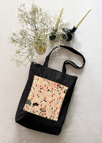 Torba z naszywką 55 kotów reprezentujących pięćdziesiąt trzy stacje Tokaido Utagawa Kuniyoshi