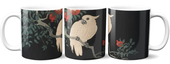 Kubek Biała papuga i granat Ohara Koson