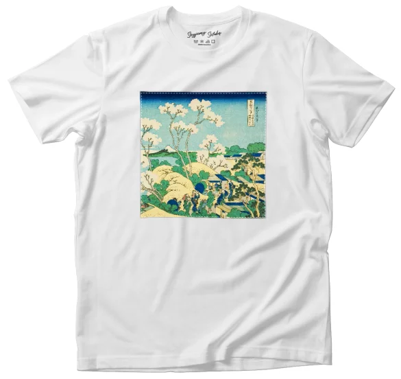 Koszulka z naszywką Wzgórze Goten w Shinagawa nad Tokaido Katsushika Hokusai