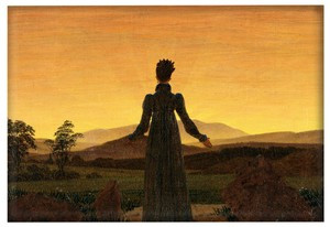 Magnes Kobieta na tle zachodzącego słońca Caspar David Friedrich