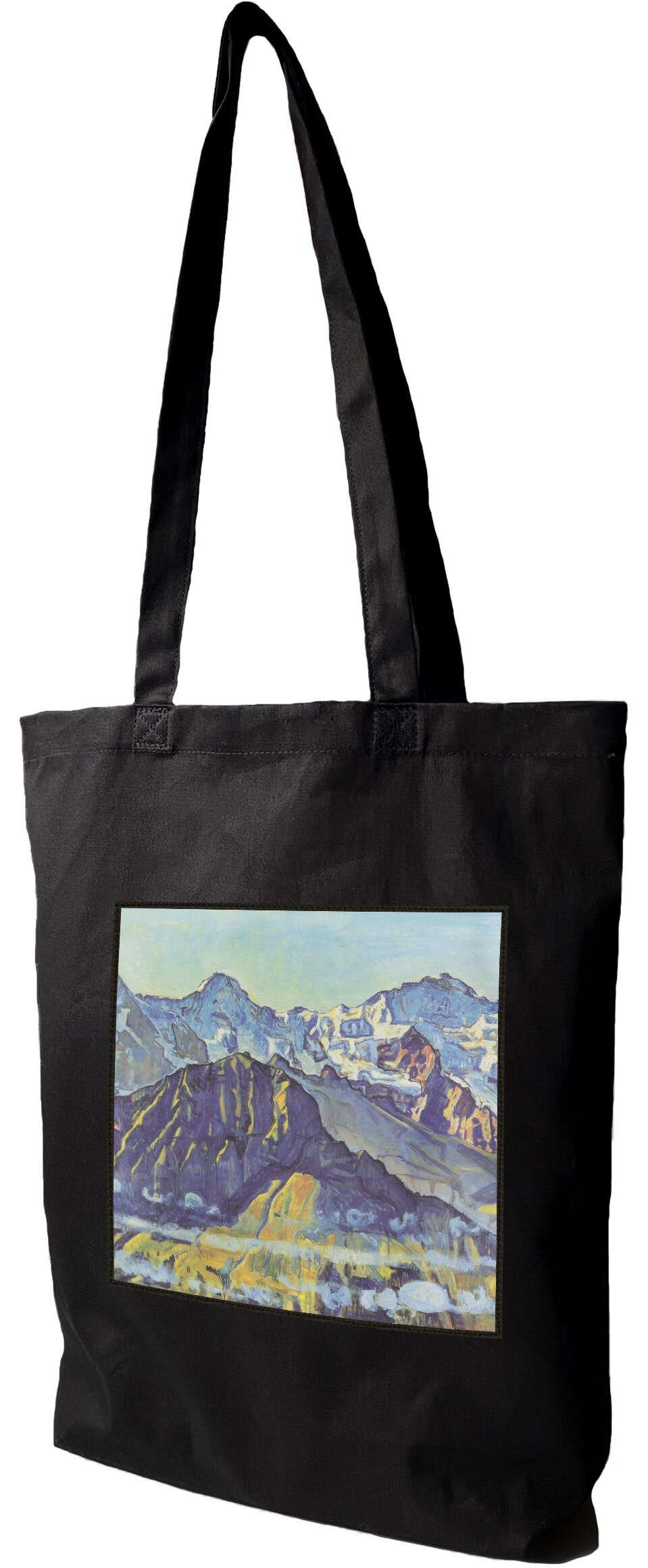 Torba z naszywką Eiger, Mönch und Jungfrau in der Morgensonne Ferdinand Hodler, Czarna