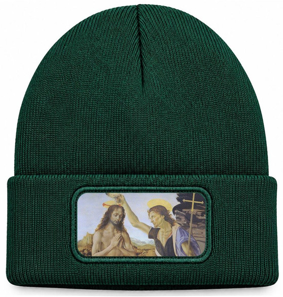 Czapka zimowa Chrzest Chrystusa Leonardo da Vinci – zielona