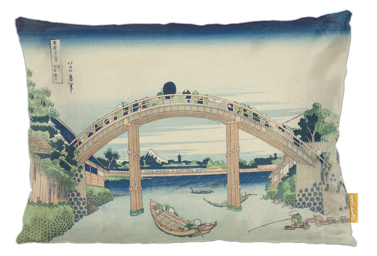 Poduszka dekoracyjna na prezent z obrazem Pod mostem Mannen w Fukagawa Katsushika Hokusai Szyjemy Sztukę