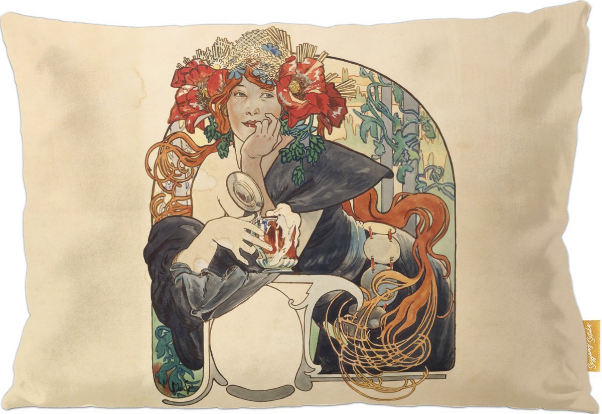 Poduszka dekoracyjna na prezent z obrazem Bières De La Meuse (Piwo z mezy) Alfons Mucha Szyjemy Sztukę