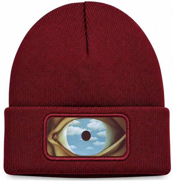 Czapka zimowa Fałszywe lustro René Magritte – bordowa