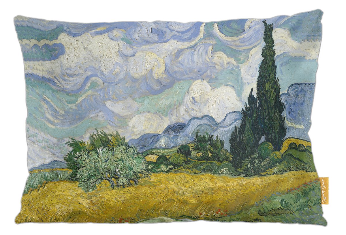 Poduszka dekoracyjna na prezent z obrazem Pole pszenicy z cyprysami Vincent Van Gogh Szyjemy Sztukę