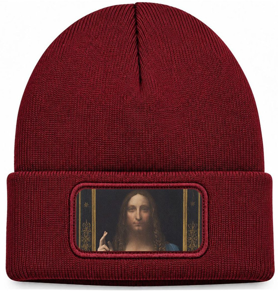 Czapka zimowa Zbawiciel świata Leonardo da Vinci – bordowa