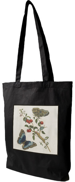 Torba z naszywką Great Blue Butterflies and Red Fruits Maria Sibylla Merian