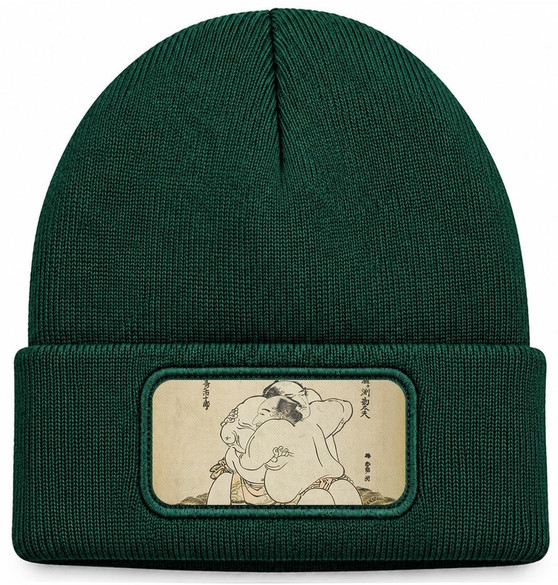 Czapka zimowa Zapaśnicy sumo Uzugafuchi Kandayu i Takasaki Ichijuro Katsushika Hokusai – zielona