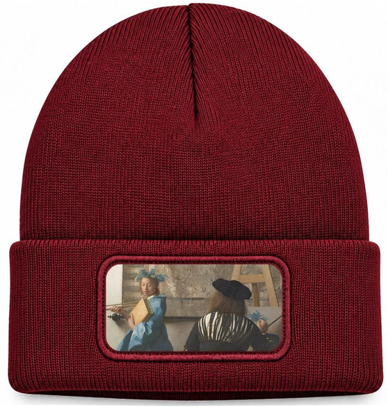 Czapka zimowa Alegoria malarstwa Jan Vermeer – bordowa