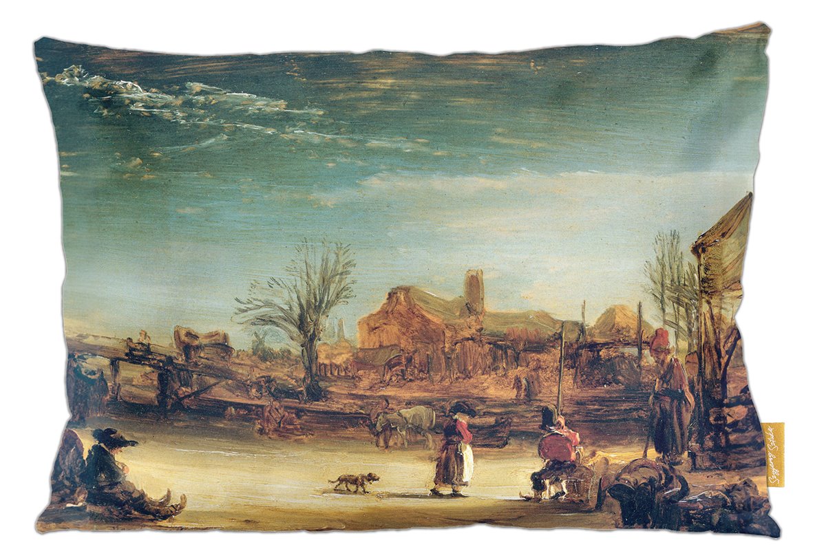 Poduszka dekoracyjna na prezent z obrazem Zimowy pejzaż Rembrandt Szyjemy Sztukę