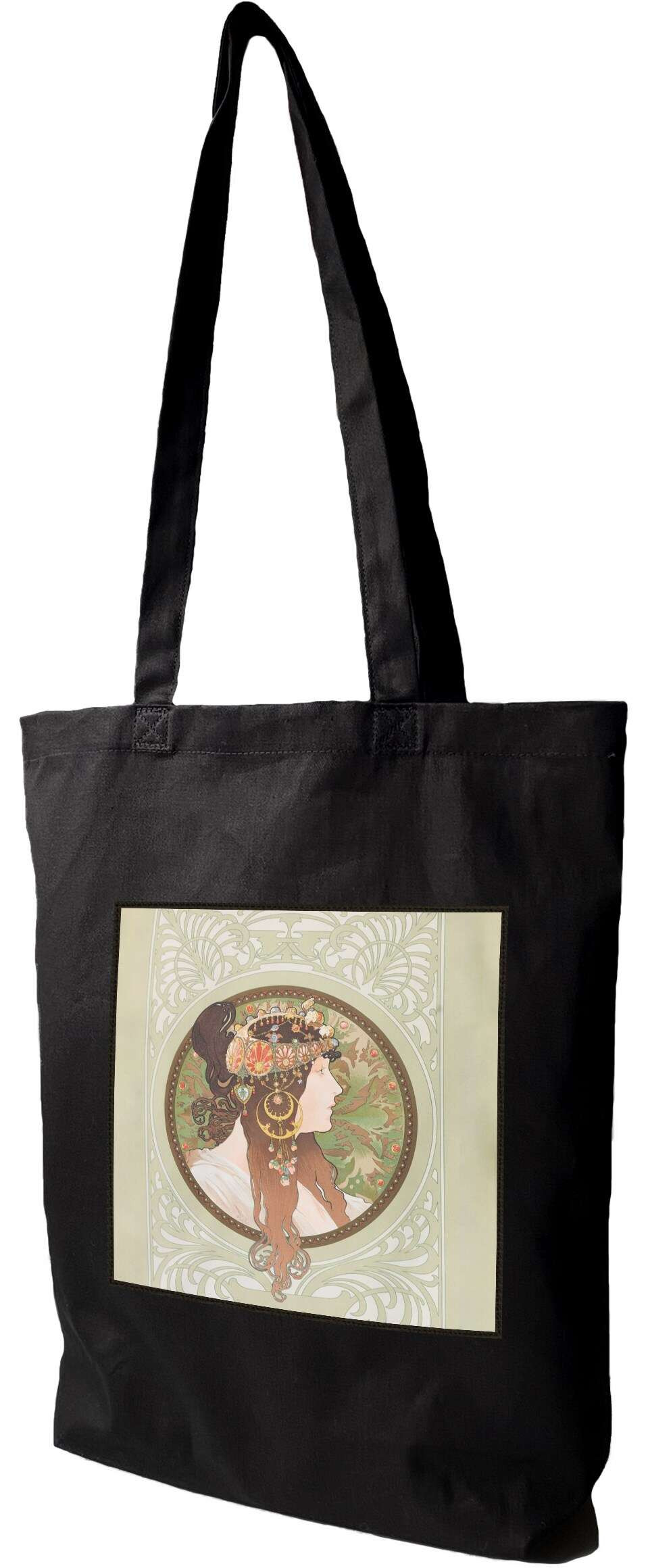 Torba z naszywką Bizantyjskie głowy: brunetka Alfons Mucha, Czarna