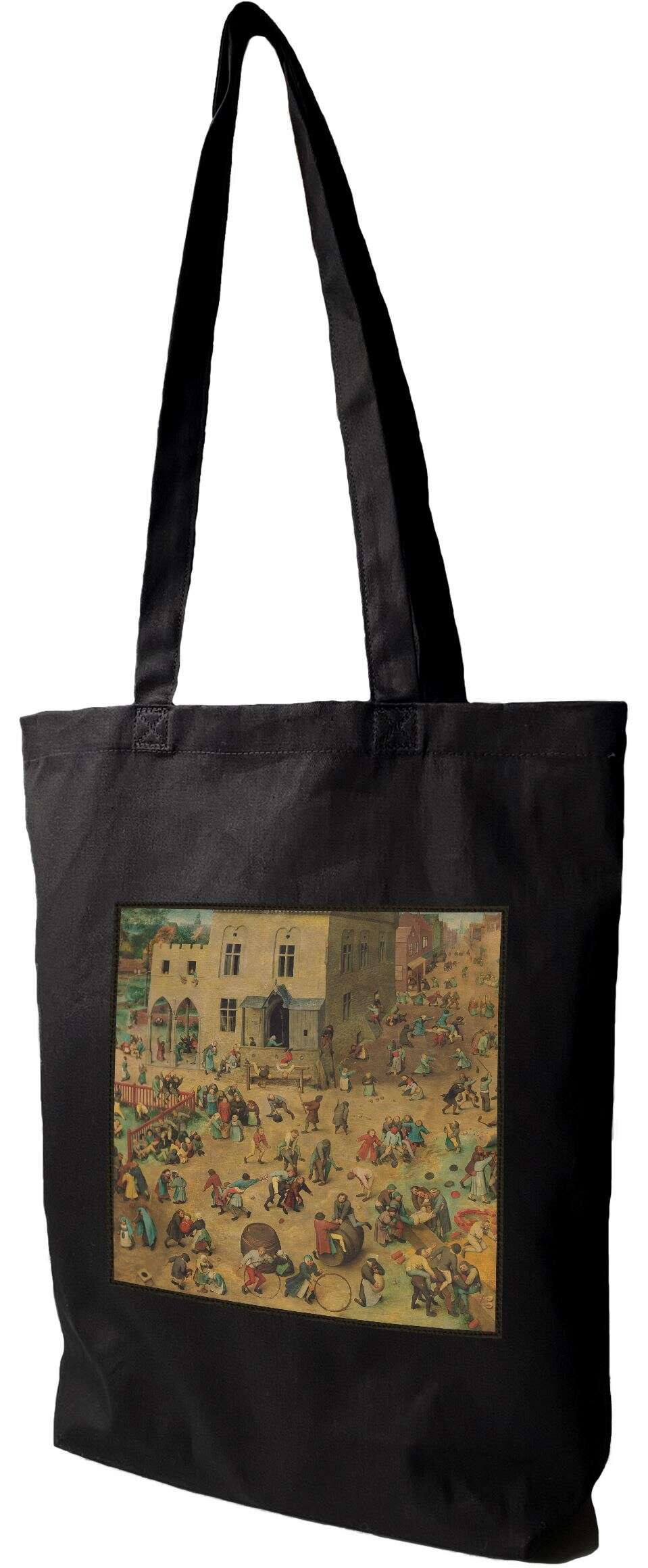 Torba z naszywką Zabawy dziecięce Pieter Bruegel starszy, Czarna