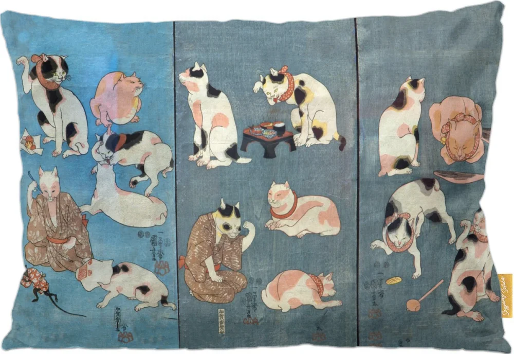 Poduszka Przysłowia Ilustrowane przez Koty Utagawa Kuniyoshi