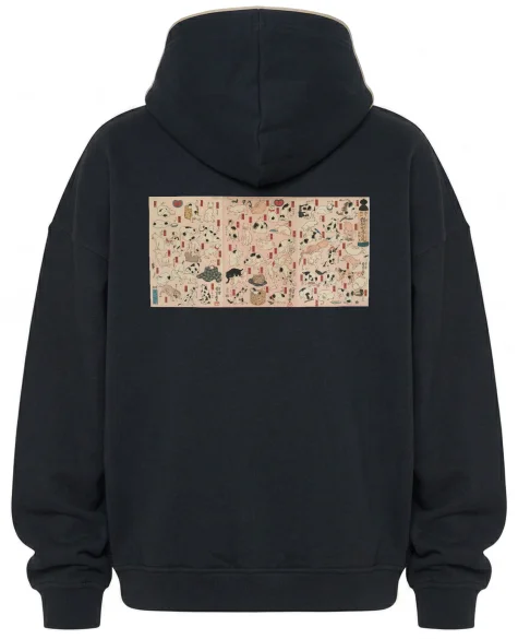 Bluza oversize 55 kotów reprezentujących pięćdziesiąt trzy stacje Tokaido Utagawa Kuniyoshi