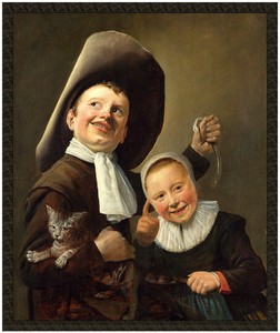 Naszywka Chłopiec i dziewczynka z kotem i węgorzem Judith Leyster