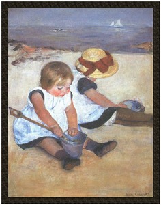 Naszywka Dziewczynki bawiące się na plaży Mary Cassatt