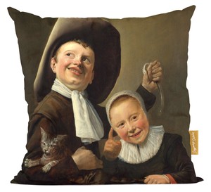 Poduszka Chłopiec i dziewczynka z kotem i węgorzem Judith Leyster